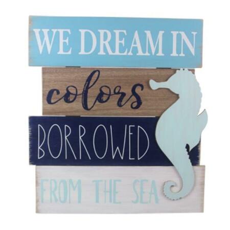 YOUNGS Wood Slat Wall Sign with 3D Seahorse 19820